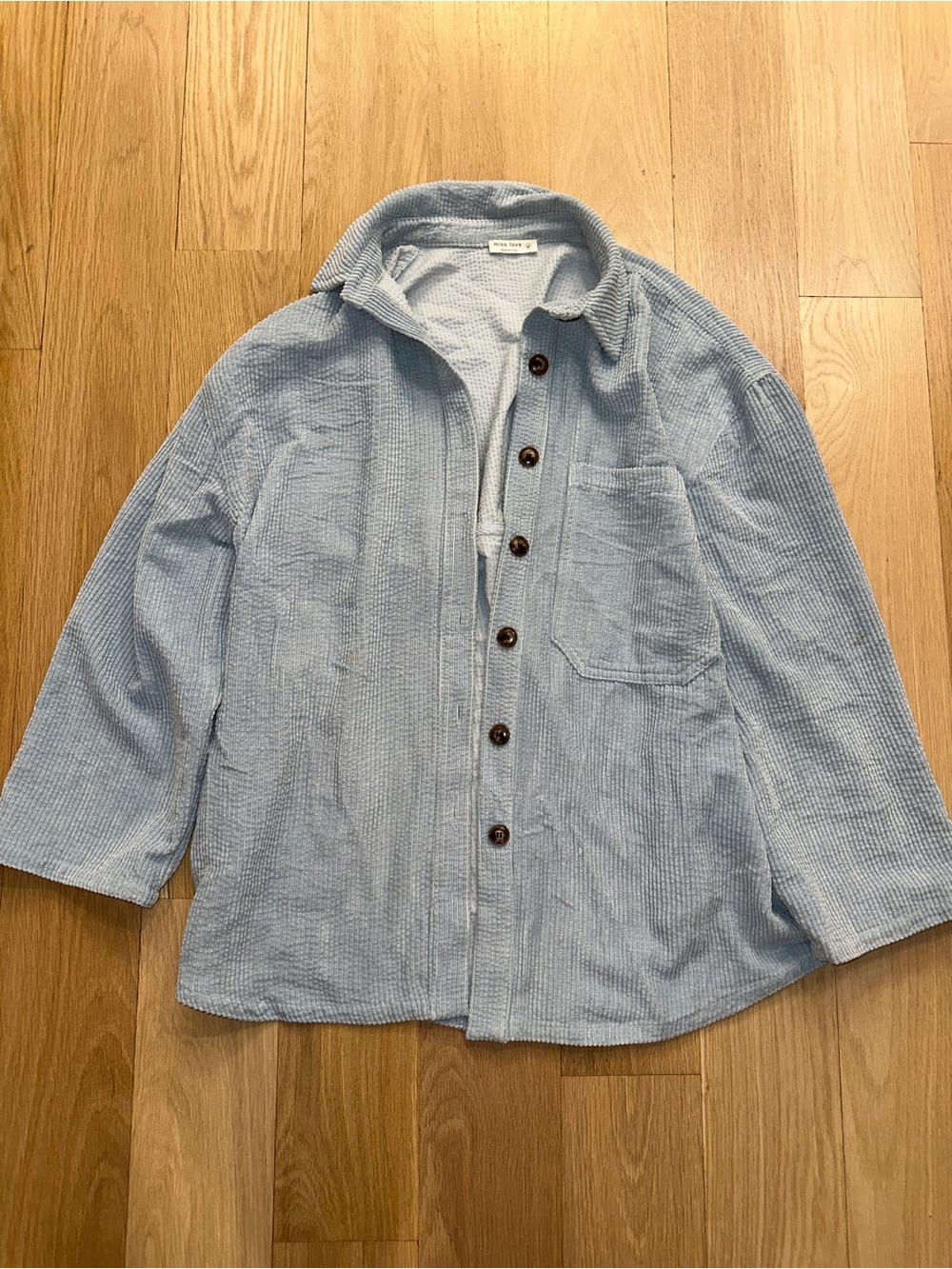 Miss Love Women’s Light Blue Textured Button-Up Shirt Jacket Size Medium